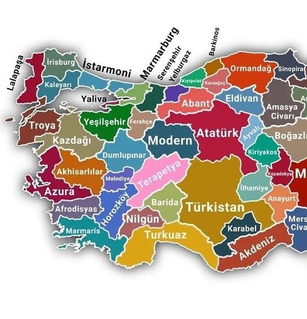 Haritanın diğer yarısına göz attığımızda ise "Atatürk" adını almış Ankara ve hemen altında yapay zekanın "Türkistan" adını vermeyi uygun gördüğü Konya ile karşılaşıyoruz.
