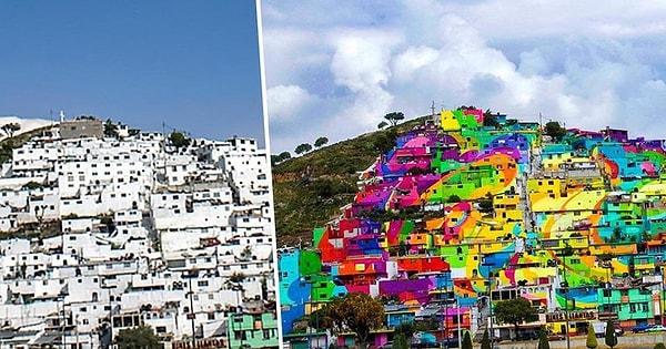 16. Meksika, Pachuca'da yerel yönetim tarafından yaptırılan grafitinin öncesi ve sonrası👇