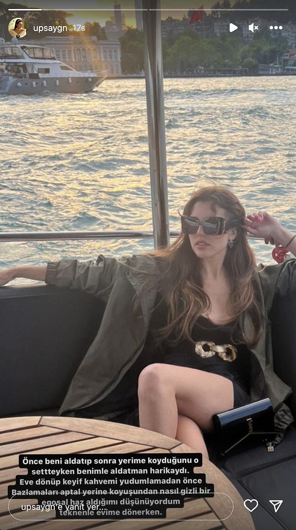 Instagram hesabından teknede bir pozunu paylaşan Aygün Aydın, Hakan Sabancı'nın Erçel'i setteyken kendisiyle aldattığını ima etti!