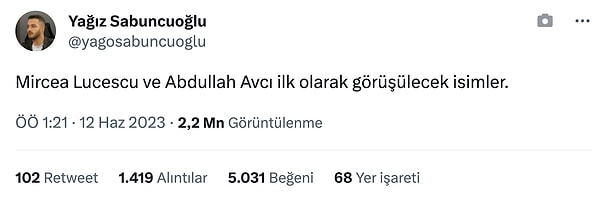 Yağız Sabuncuoğlu tarafından yapılan paylaşım ise sarı-lacivertli taraftarları heyecanlandırmak yerine sinirlendirdi.