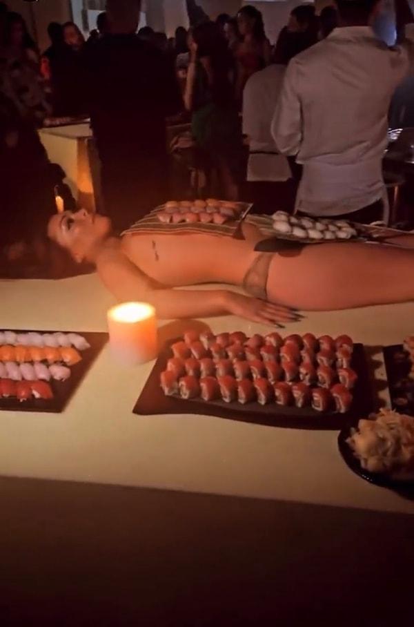 West’in doğum gününde çıplak bir kadının üstünden sushi yediği anlar ise tartışma yarattı.