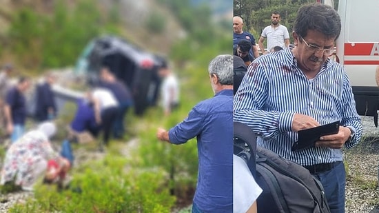 Eski Bakanın da İçinde Bulunduğu Araç Şarampole Uçtu!