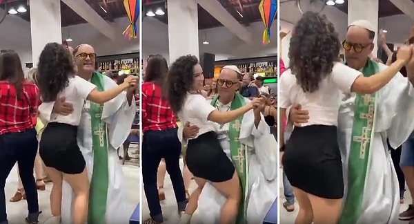 Bir kadın ile salsa yapan papazın o anları sosyal medyada viral olurken mizahşörlere de malzeme oldu.