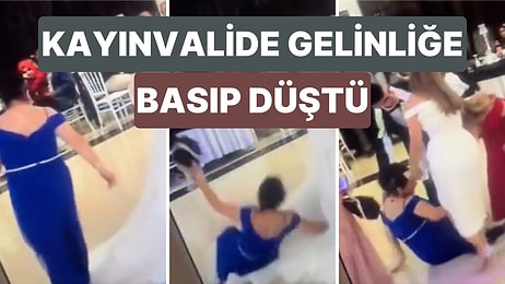 Bir Düğünde Kayınvalidenin Gelinliğe Basıp Düştüğü Anlar Kameralara Yansıdı