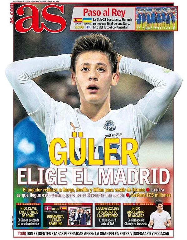 As Gazetesi "Güler Madrid'i seçiyor" başlığıyla verdiği haberde ise "Barcelona, Sevilla, Milan ve Arsenal'den teklifler aldı ancak Real Madrid'in teklifiyle ikna oldu ve önümüzdeki birkaç gün içinde kulüp için imza bile atabilir" dedi.