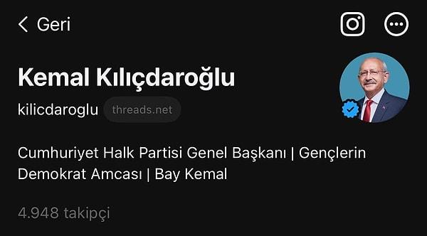Aktif bir Twitter kullanıcısı olan Kemal Kılıçdaroğlu, etkileşimin Threads'e akmasına hızlı tepki vererek platformda yerini aldı.