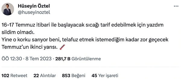 Öztel'in yaptığı paylaşım kısa sürede vatandaşların dikkatini çekti. 👇