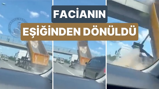 Damperi Açık Halde İlerleyen Kamyonun Üst Geçide Çarptığı Anlar Kameralara Yansıdı
