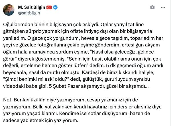 6 Şubat Kahramanmaraş merkezli depremlerde hayatını kaybeden oğulları için bir gün öncesi bilgisayar alan baba ise yaşadıklarını böyle anlattı....