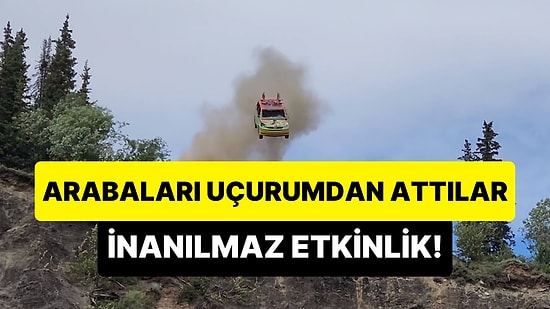 Uçurumdan Fırlatılan Arabaları Büyük Bir Keyifle İzleyen İnsanların Aşırı Eğlenceli Aktivitesi