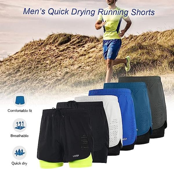 3. Nefes alabilir polyester kumaşı ile egzersiz yaparken sizi serin tutan erkek koşu şortu.