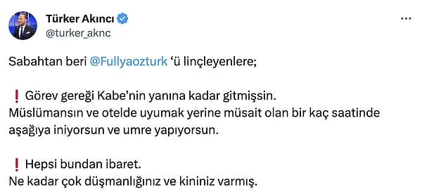Bu eleştirilerin ve tepkilerin ardından da Fulya Öztürk Türker Akıncı'nın paylaşımına yanıt verdi.