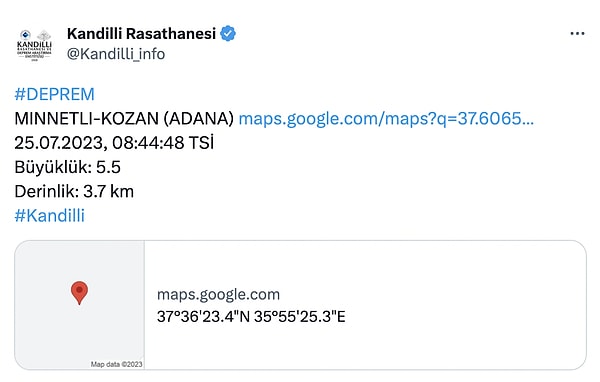 Kandilli Raasathanesi, 8.44'te meydana gelen depremin derinliğini 3.7 km olarak açıkladı. AFAD ise depreminin derinliğinin 11,27 kilometre olduğunu belirtti.