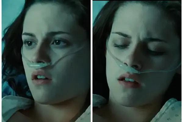 4. "Twilight filminde Bella hastanedeyken, kamera konumu her değiştiğinde oksijen kablosu da değişiyor."