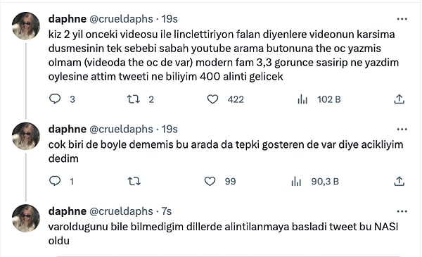 Tabii hiç beklemediği kadar etkileşim alınca neye uğradığını şaşırıyor. Ardından "durup dururken neden linçlettiriyorsun?" sorularına açıklama yapma ihtiyacı duyuyor.