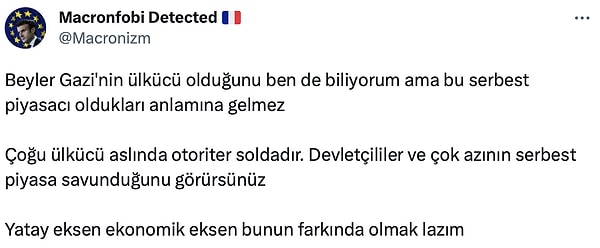 Bonus: Tabii paylaşım sahibi linç yiyince bunu ekonomik eksene göre analiz ettiğini söylemiş ama bence pek de inandırıcı değil. Tweette kabak gibi "politik eksen" yazıyor. Yorum sizin!