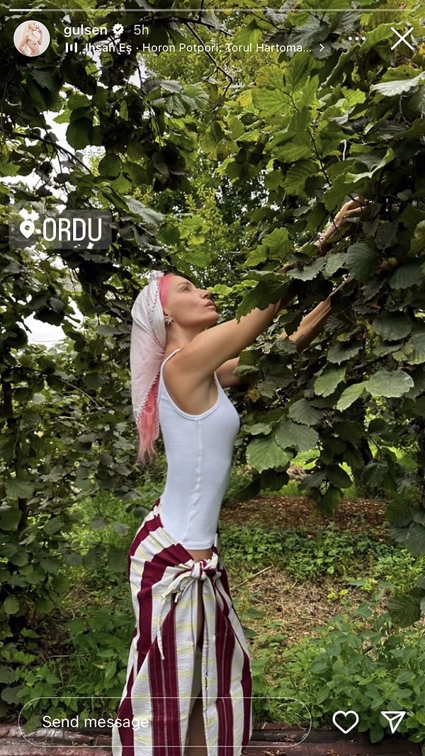 Memleketi Ordu'yu ziyarete giden Gülşen'in fındık toplarken verdiği poz, sosyal medya kullanıcılarının diline büyük düştü!