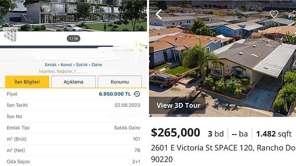 Bağcılar'da 78 metrekare 2+1 bir ev ile Kaliforniya'da 138 metrekare bir villanın aynı fiyat olması da gündemin ilk sıralarında yer aldı.