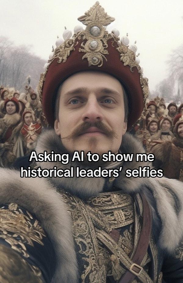Yapay zekadan tarihe damga vurmuş liderlerin selfie'lerini yani özçekimlerini istemesi üzerine ortaya birbirinden keyifli işler çıktı.