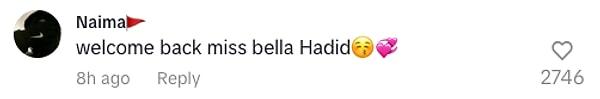 "Tekrar hoş geldin Bella Hadid"