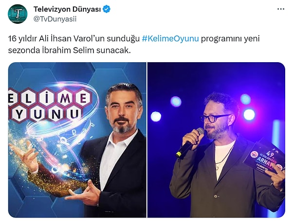 Twitter'daki Televizyon Dünyası adlı sayfanın iddiasına göre Ali İhsan Varol, Kelime Oyunu'nun yeni sezonunu sunmayacak. Yerine gelecek isim ise İbrahim Selim olacak.