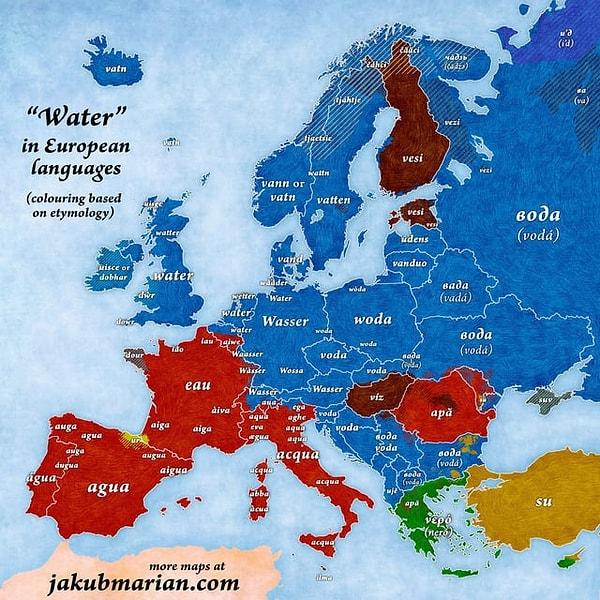 11. Avrupa ülkelerinde "su" kelimesinin söylenişi.