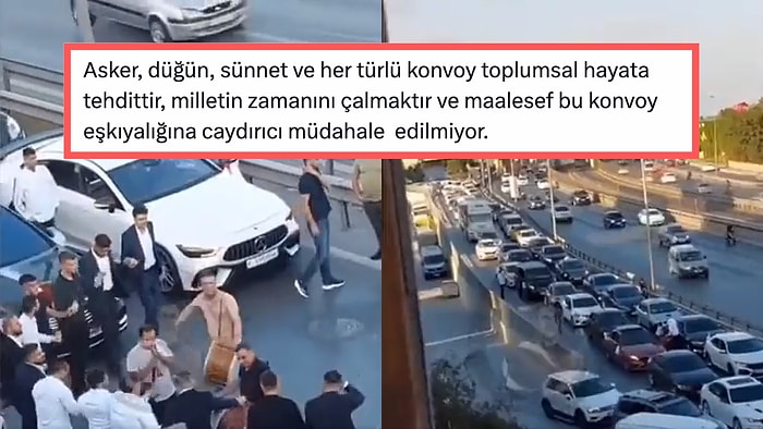 İstanbul'da Düğün Konvoyunun Trafiği Aldırmadan Yolu Kapatıp Davullu Zurnalı Eğlence Yaptığı Anlar Tepki Çekti