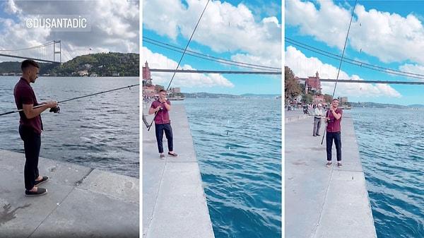 Fenerbahçelilerin sevgilisi Dusan Tadic, İstanbul Boğazı'nda balık tutarken Süheyl Aras tarafından kaydedildi.