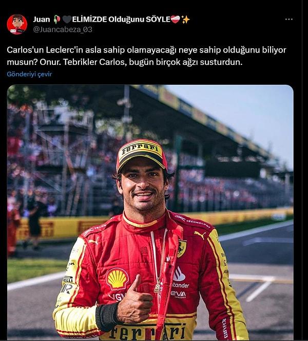 Yarışın ardından Carlos Sainz'ın annesi, "Leclerc'in onura sahip olamayacağı" tweetini beğendi.