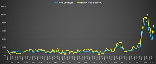 2004 yılından bu yana yüzde 25 seviyesinin altında olan yıllık enflasyon Ekim 2018 sonrası bu sınırı aşarak yüzde 25,2 olurken, gıda enflasyonu Nisan 2019’da yüzde 33,2 ile 2004-2020 arasında zirveyi gördü.