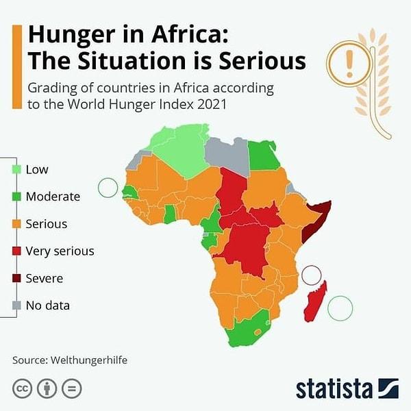 12. Afrika'daki ülkere göre açlık indeksi.