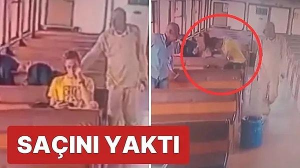 İstanbul'da bir şahıs tanımadığı gencin saçını yaktı. Olayın ardından genç, saçını yakan şahısla kavga etti. O anlar kameraya yansıdı.