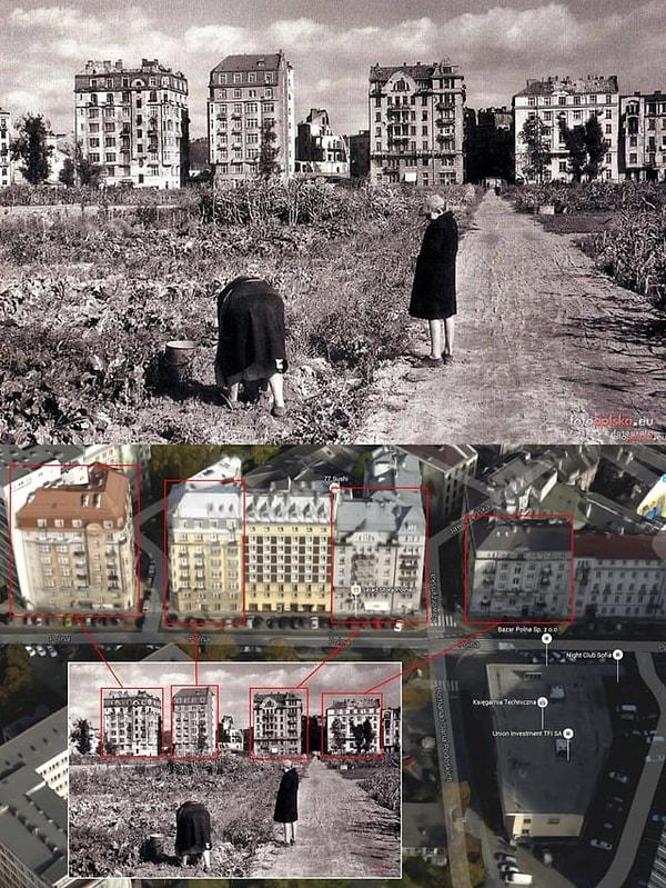 9. Polna Caddesindeki Evler. Varşova, Polonya (1946-1947 ve 2018)