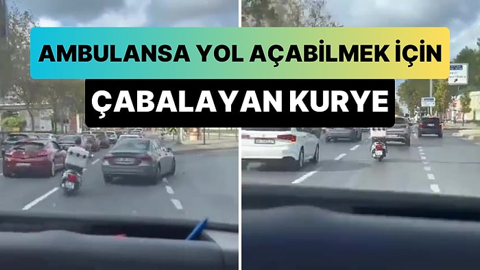 İstanbul’da Ambulansa Yol Açmak İçin Canla Başla Mücadele Eden Motosikletli Kurye