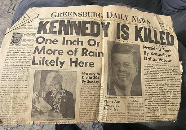 5. ABD Başkanı Kennedy'nin ölümünü duyuran döneme ait bir gazete👇