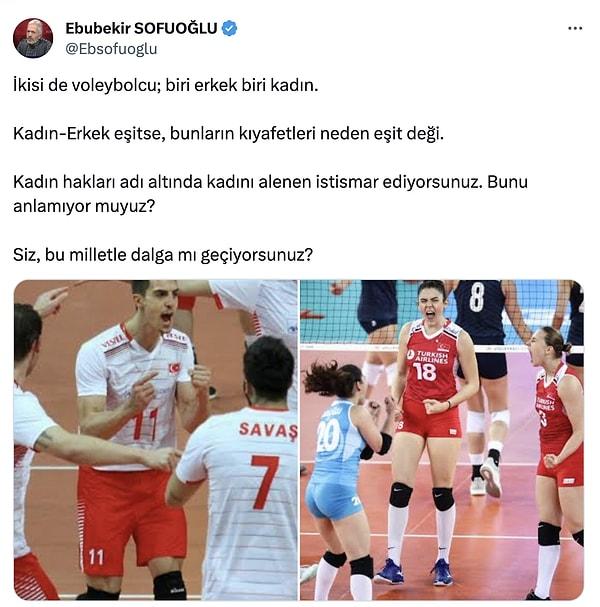 Daha önce üniversiteler için "fuhuş yuvası" diyen Prof. Dr. Ebubekir Sofuoğlu, kadın ve erkek sporcuları maç kıyafetleri üzerinden eleştirdi.