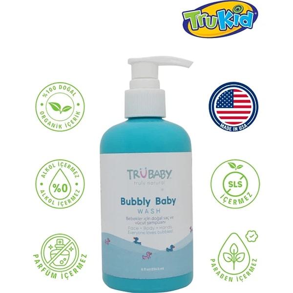 13. Bebekler için tamamen doğal ve organik saç ve vücut şampuanı: Trukid Trubaby Bubbly Saç ve Vücut Şampuanı!