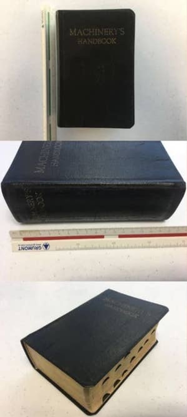 A 1929 edition of Machinery's Handbook in its original condition before undergoing rebinding:"