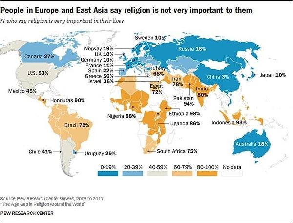 7. Ülkelere göre dini bağlılık.
