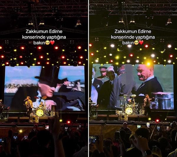 Sahne alan Zakkum grubunun solisti Yusuf Demirkol'un Mustafa Kemal Atatürk'ün videosunun oynatıldığı “Hatıran Yeter” şarkısını seslendirdikten sonra ise, “Okul müfredatından kaldırılsa da konserlerde göreceksiniz canım Atam" dediği belirtildi.