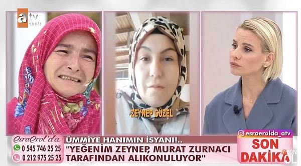 Ümmiye Güzel, psikolojik rahatsızlığı olan 27 yaşındaki yeğeni olan Zeynep Güzel için Esra Erol’un kapısını çaldı. Güzel, evli olan Murat Zurnacı tarafından yeğeninin alıkonulduğunu söyledi.