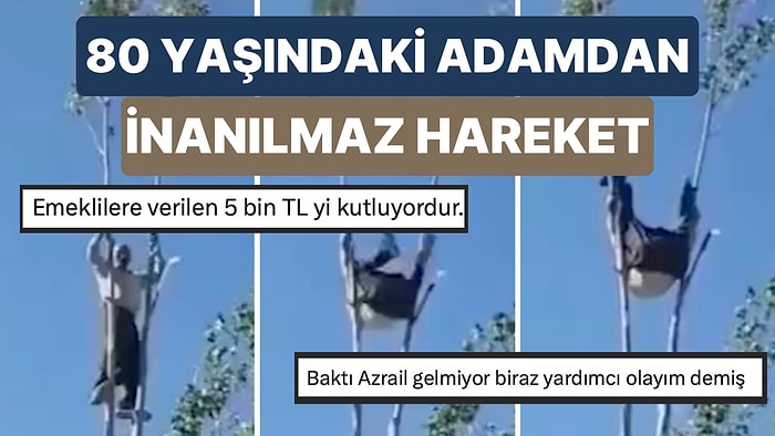 Kayseri'de 80 Yaşında Bir Amca Kavak Ağacına Tırmanıp Ağacın Tepesinde Baş Aşağı Durdu