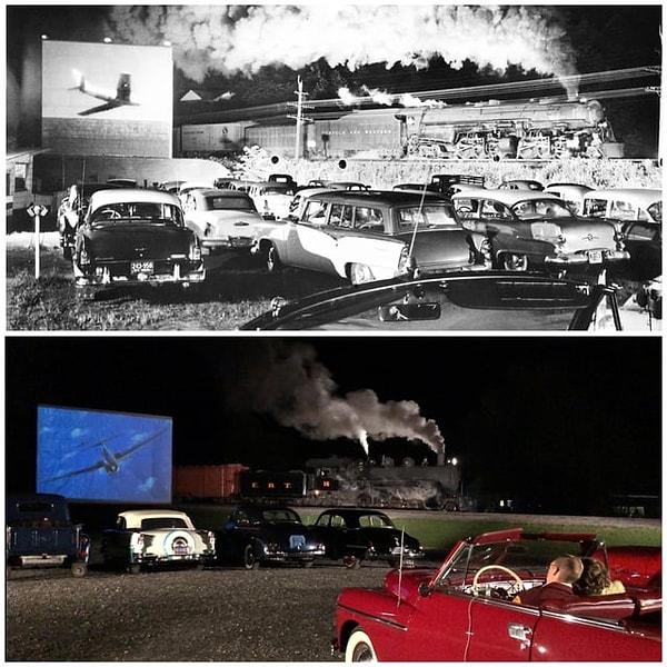 6. Batı Virginia'da bir açık hava sineması. (1956 ve 2023)