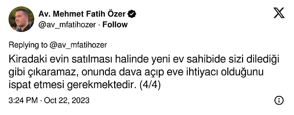 "Kiradaki evin satılması halinde yeni ev sahibi de sizi dilediği gibi çıkaramaz, onunda dava açıp eve ihtiyacı olduğunu ispat etmesi gerekmektedir."