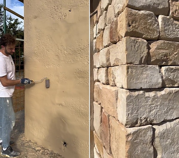 Aşırı gerçekçi bir taş duvar görüntüsü veren ustanın o görüntüleri sosyal medyada viral oldu.