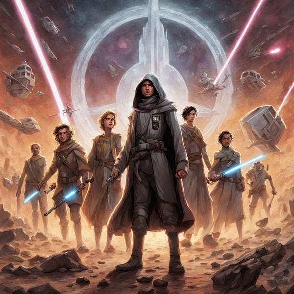 1. A young wizard joins a group of rebels to destroy a galactic empire's ultimate weapon.