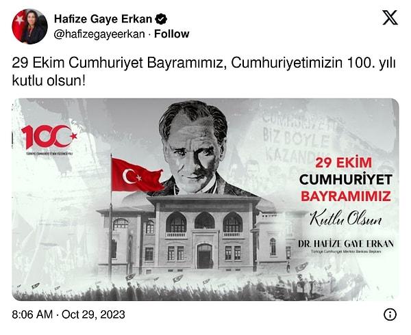 Türkiye Cumhuriyet Merkez Bankası Başkanı Dr. Hafize Gaye Erkan,