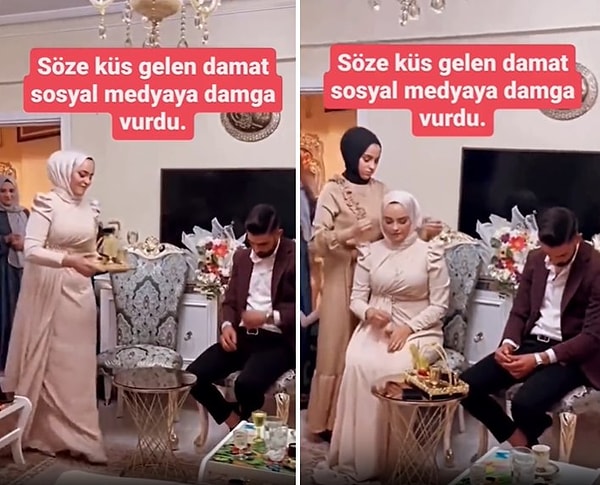 Paylaşılan görüntülerde yer alan bir diğer iddiaya göre ise, damat kız istemede ikram edilen tuzlu kahveyi de içmedi.