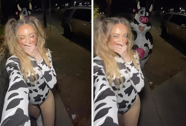 İki arkadaş Cadılar Bayramı için 'inek' temalı giyinmeye karar verdi.