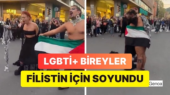İtalya'daki LGBTİ+ Bireyler Yürüyüş Esnasında Filistin'e Desteklerini Göstermek İçin Soyundu